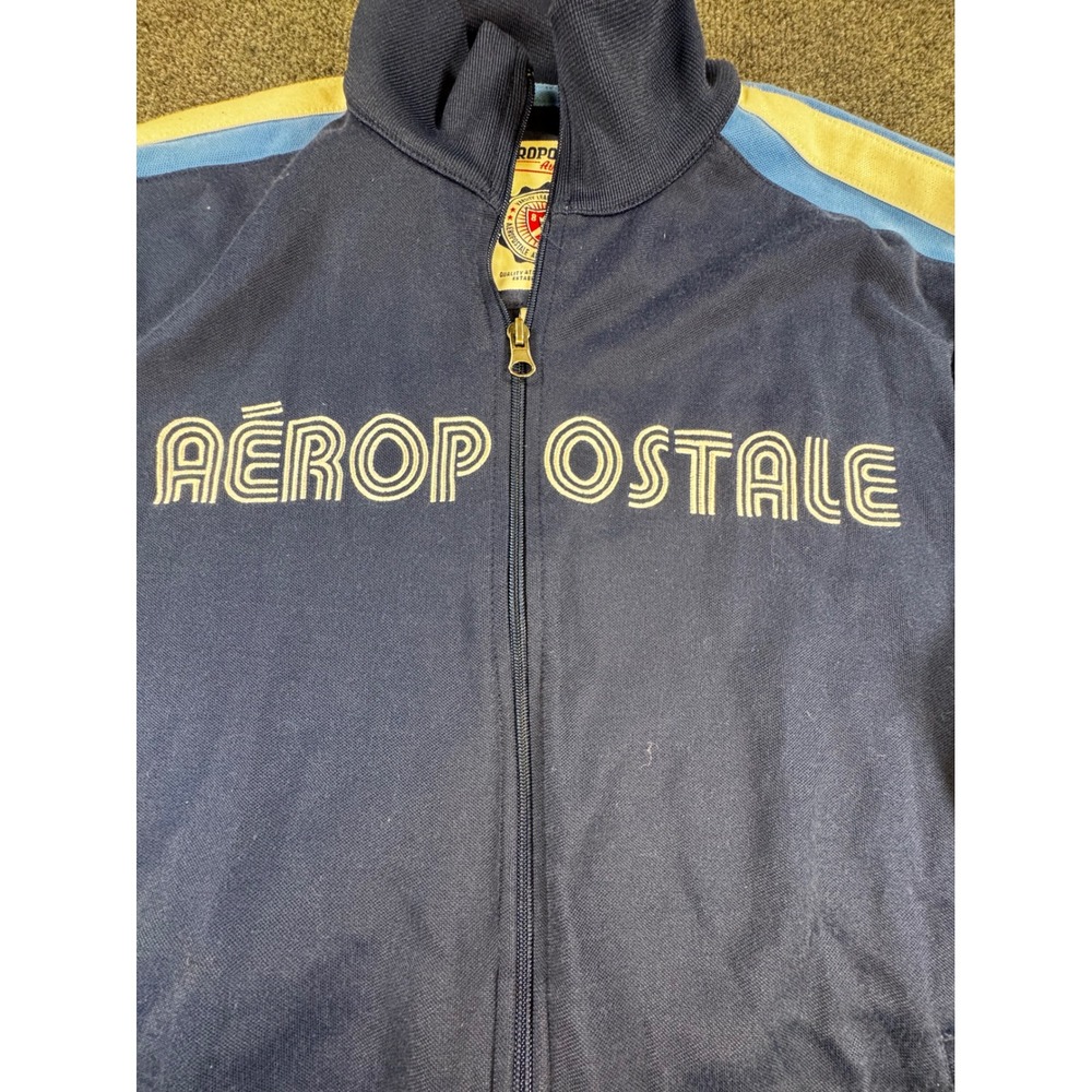 Aeropostale Mens Track Jacket Navy Blue Full Zip Athletic Stripe Retro Medium - Picture 5 of 5